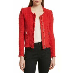 IRO AGNETTE RED DISTRESSED TWEED JACKET, LIKE NEW, SIZE: 34 / XS